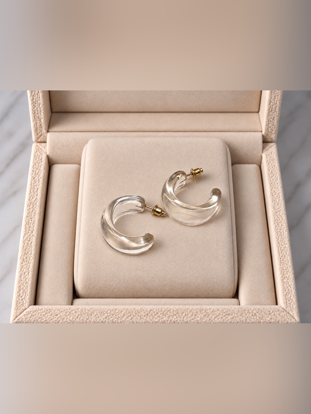 Clear Lucite Hoop Earrings with Gold Posts - Women Jewelry